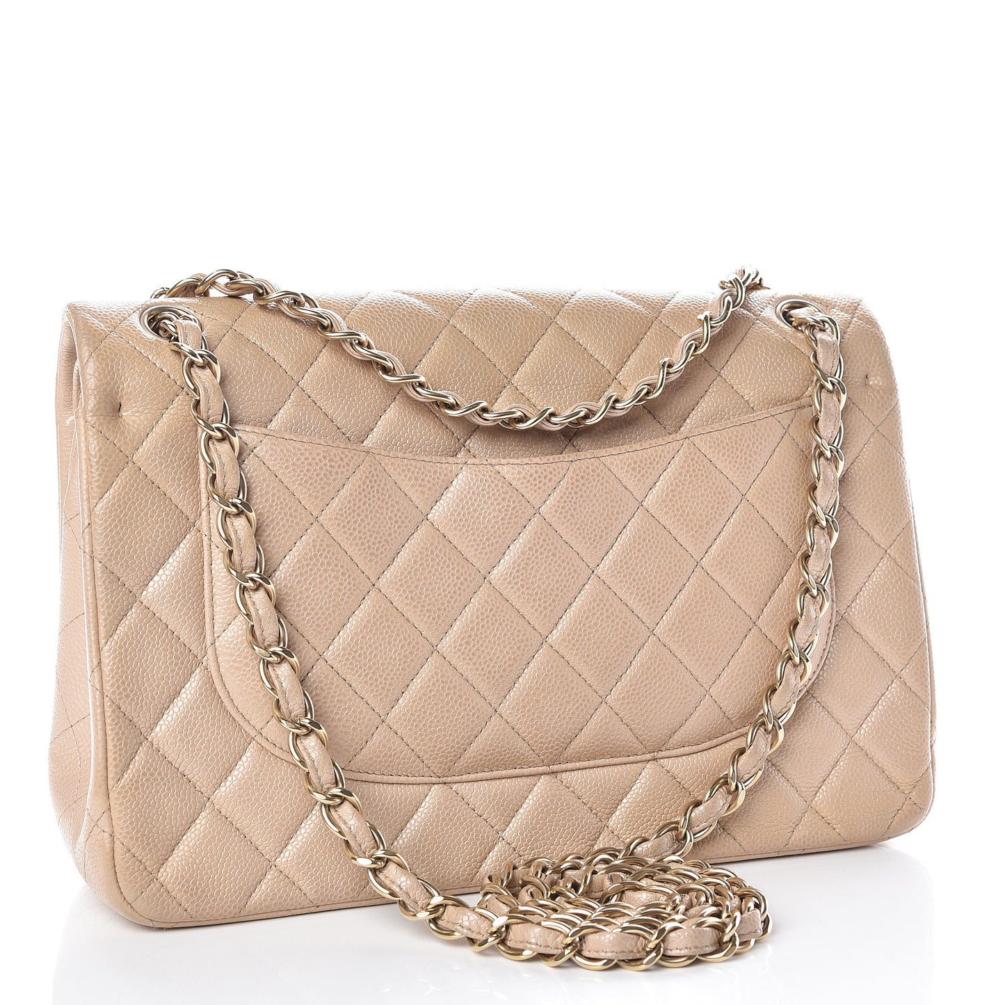 Pearly Caviar Quilted Jumbo Double Flap Beige