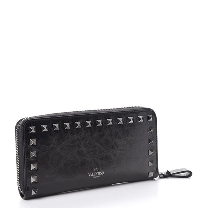 Valentino Garavani Craquele Calfskin Rockstud Zip Around Wallet Black 3 of 9