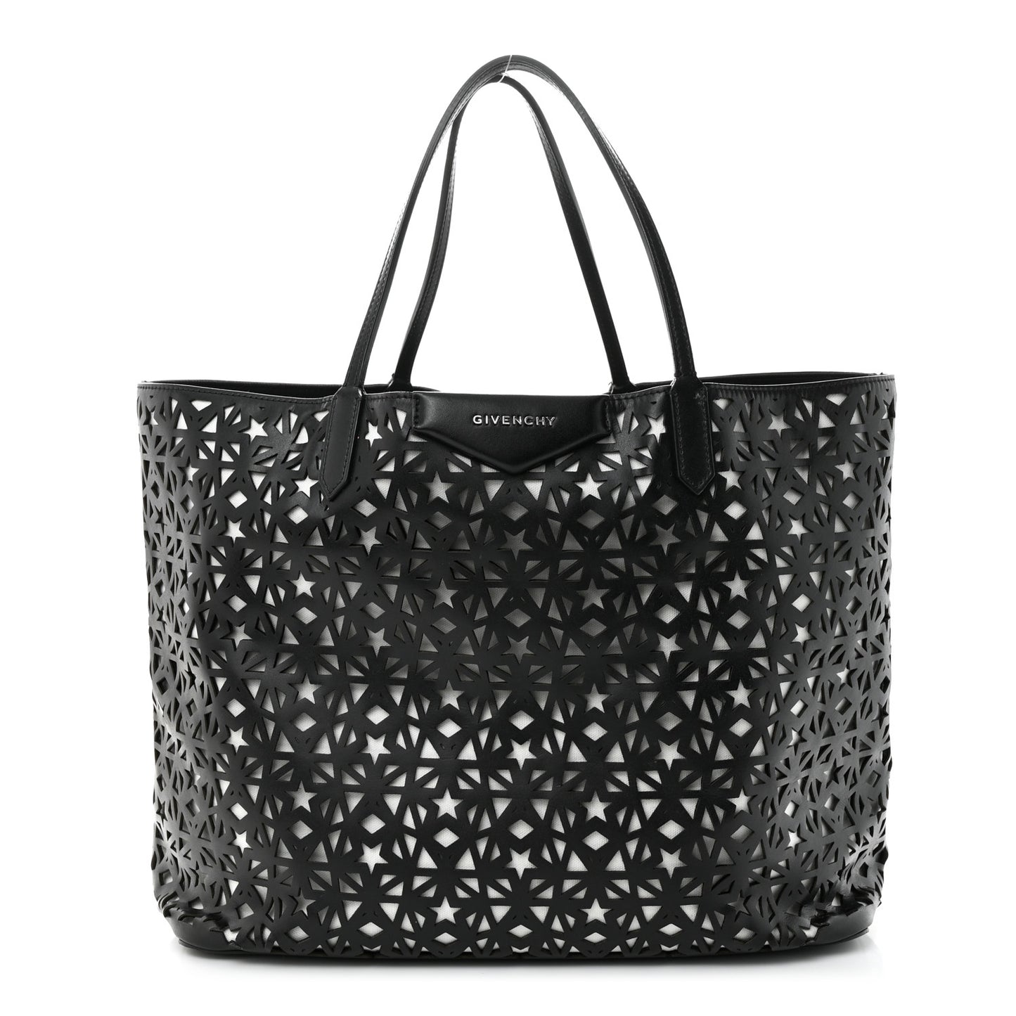 Calfskin Lazer Cut Large Antigona Tote Black White