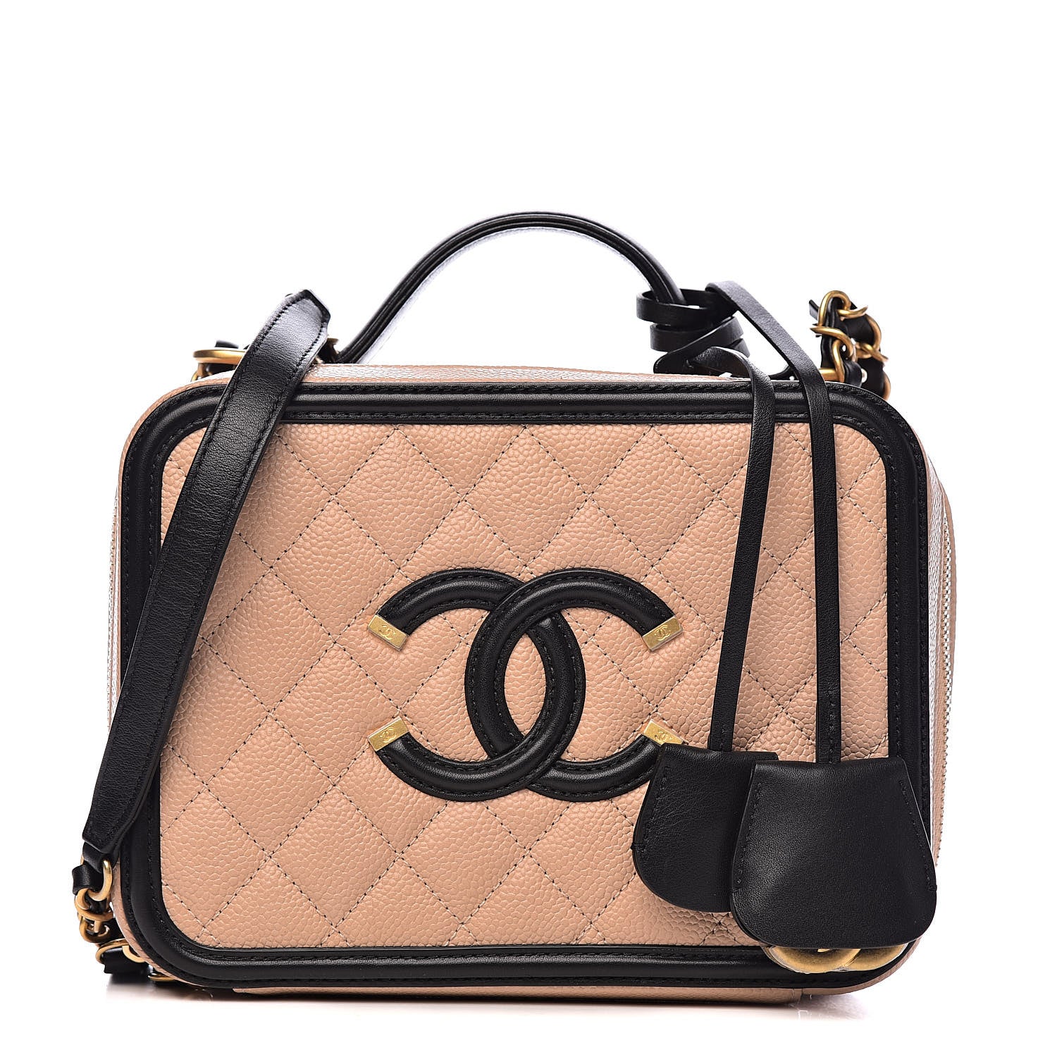 Chanel Caviar Quilted Medium CC Filigree Vanity Case Beige Black 1 of 10
