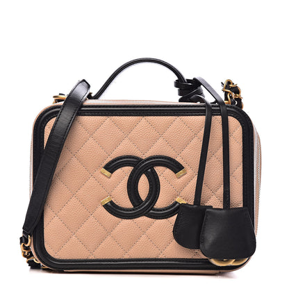 Chanel Caviar Quilted Medium CC Filigree Vanity Case Beige Black 1 of 10
