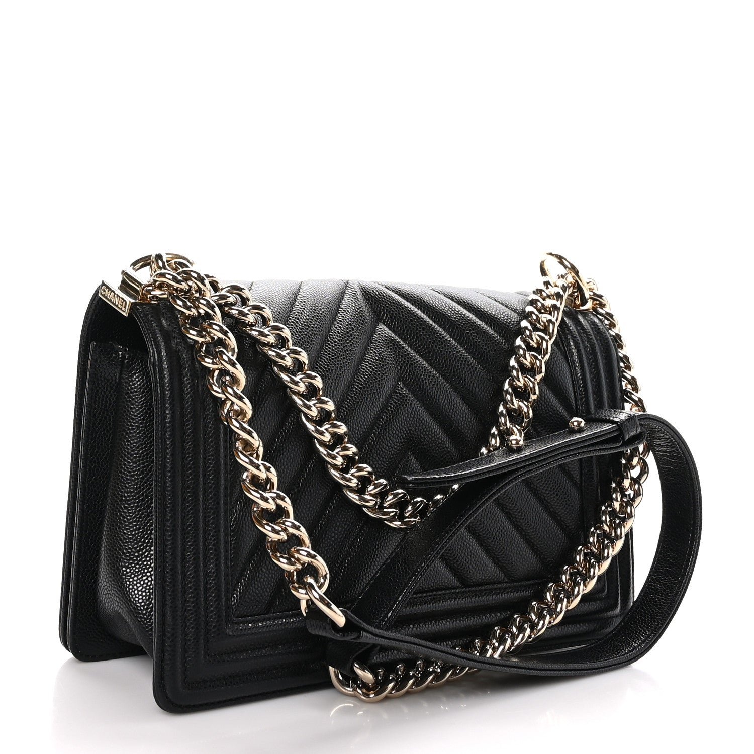 Chanel Caviar Chevron Quilted Medium Boy Flap Black 3 of 10