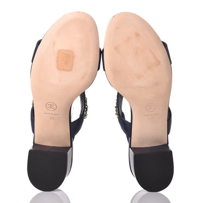 Chanel Lambskin Chain Clover Sandals 41 Navy 5 of 9
