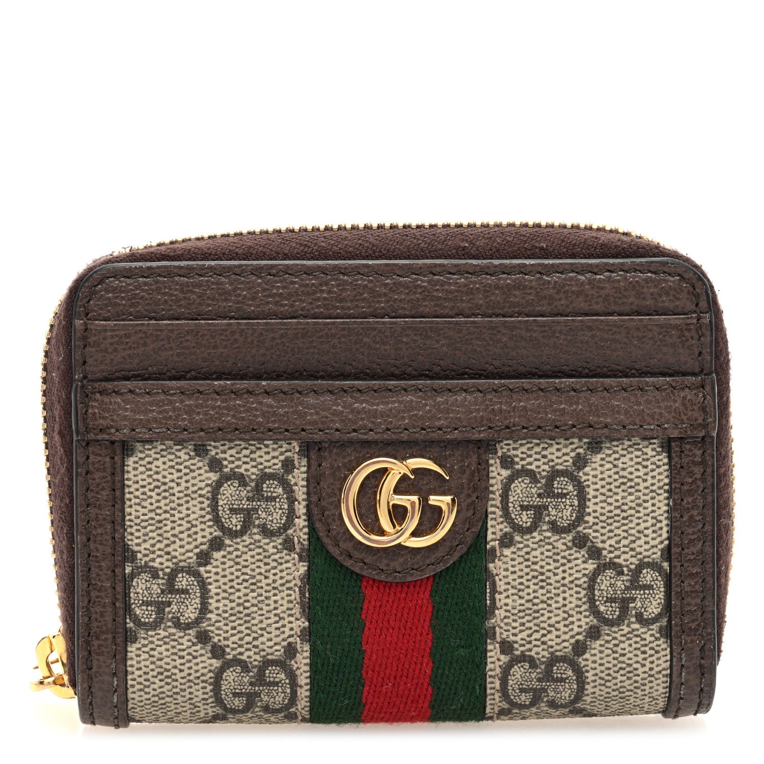 Gucci GG Supreme Monogram Textured Dollar Calfskin Web Ophidia Zip Around Card Case Wallet Beige Ebony New Acero 1 of 6