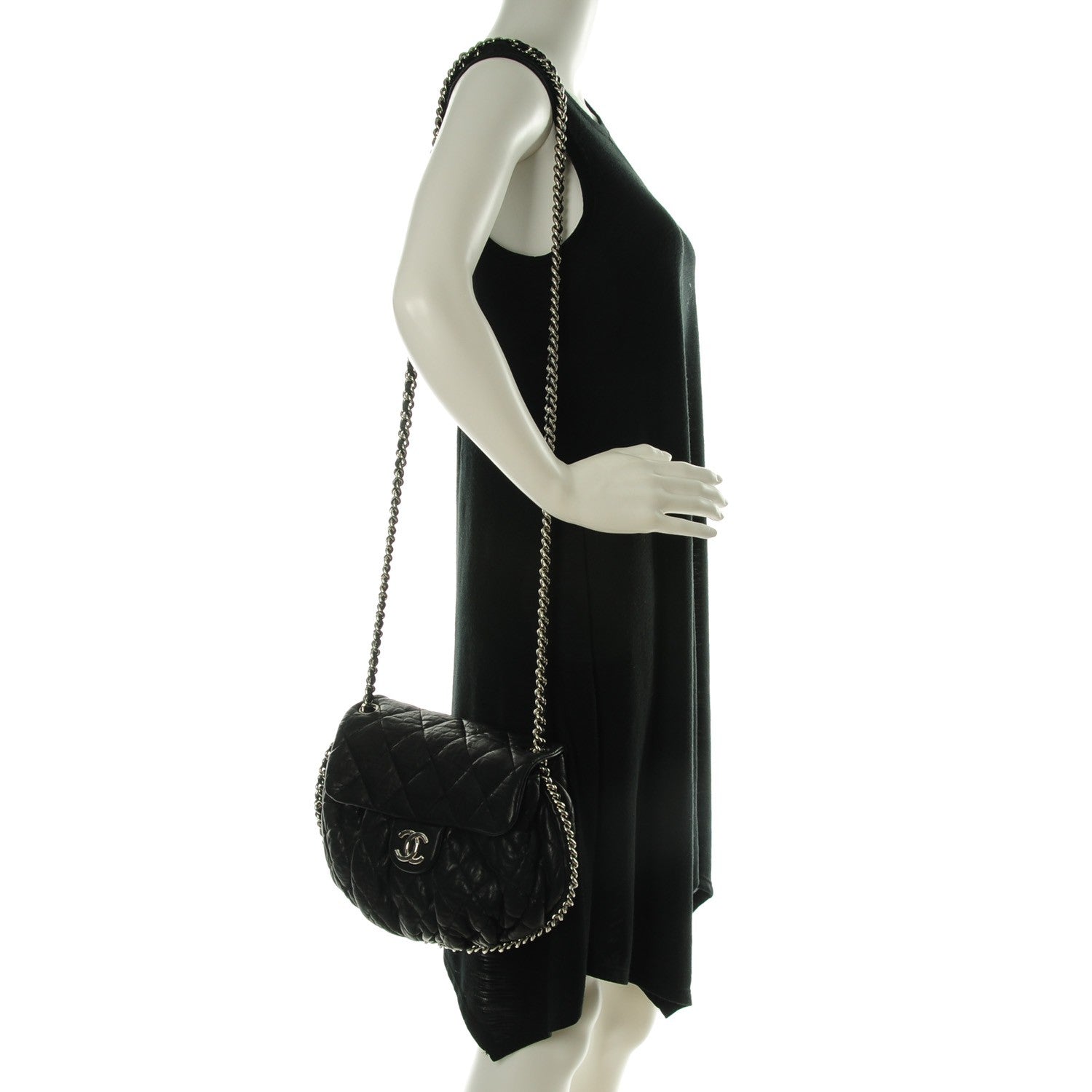 Chanel Washed Lambskin Quilted Medium Chain Around Messenger Black 2 of 7
