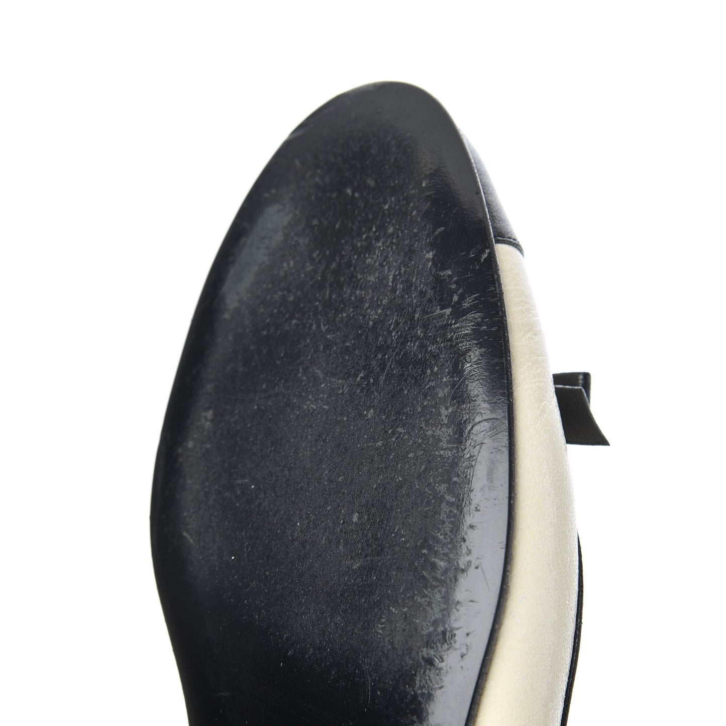 Goatskin Cap Toe Bow CC Ballerina Flats 36.5 Ivory Black