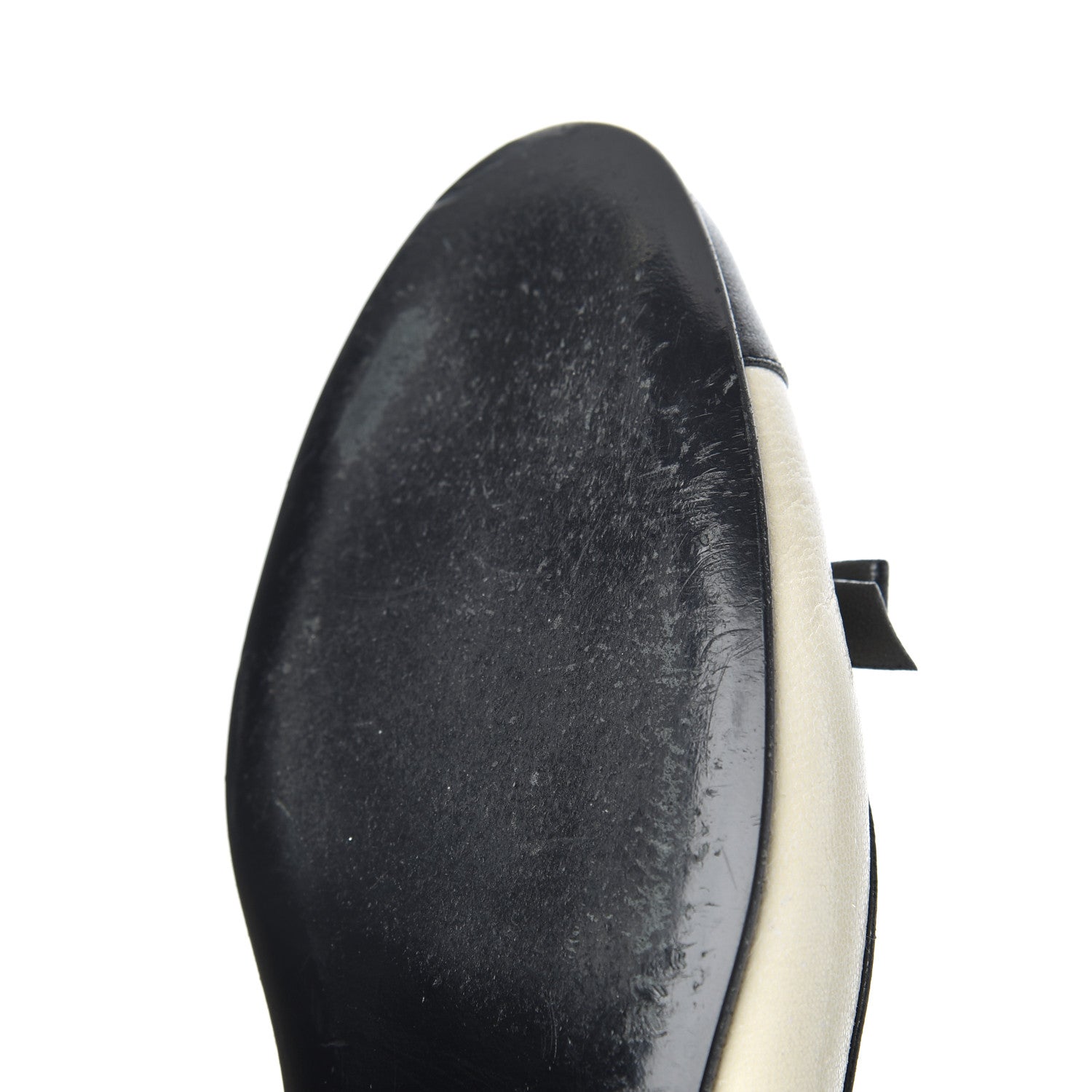Chanel Goatskin Cap Toe Bow CC Ballerina Flats 36.5 Ivory Black 9 of 24