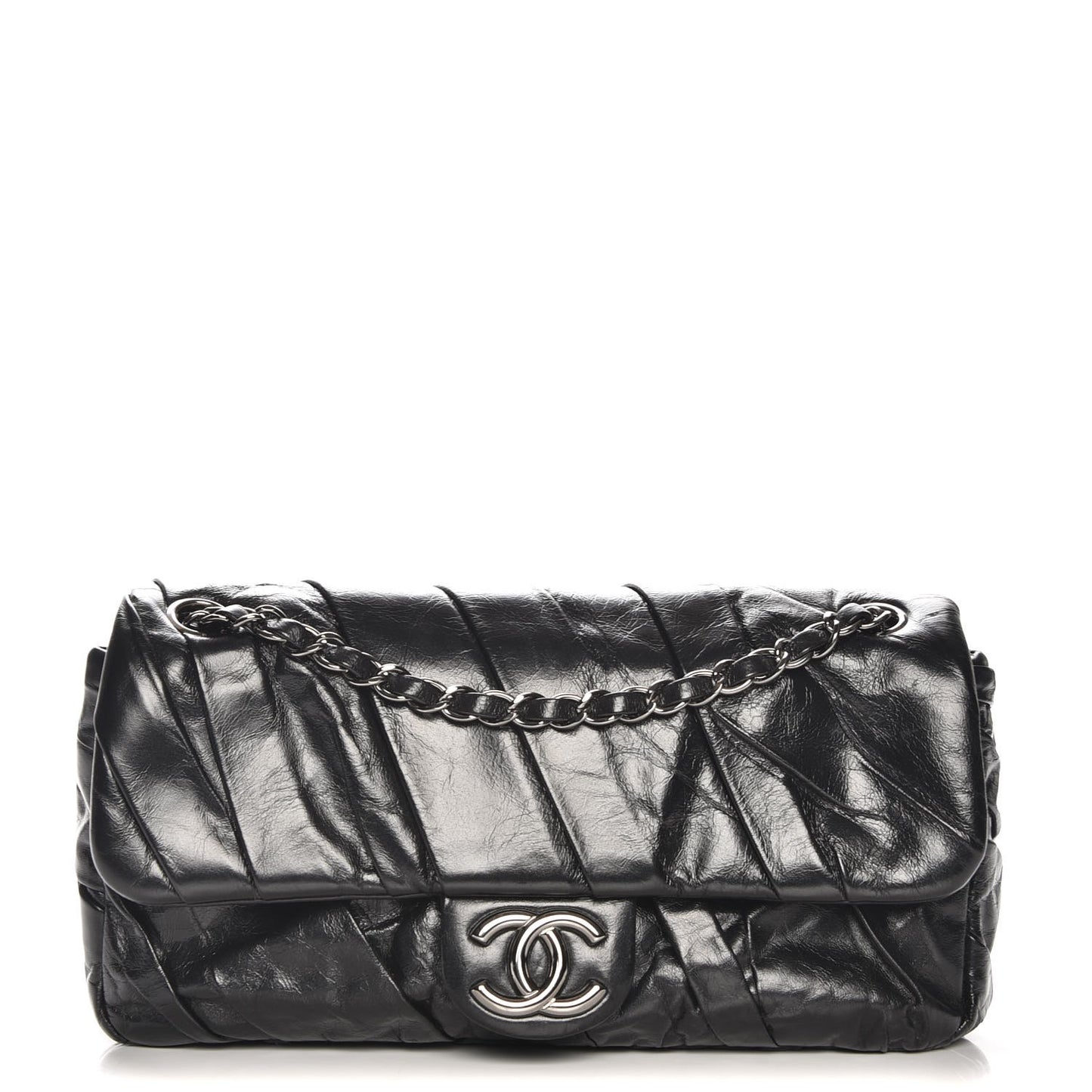 Glazed Calfskin Twisted Medium Flap Black