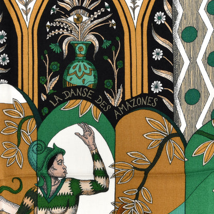 Hermes Cashmere Silk La Danse Des Amazones Shawl 140 Vert Noisette White 3 of 4