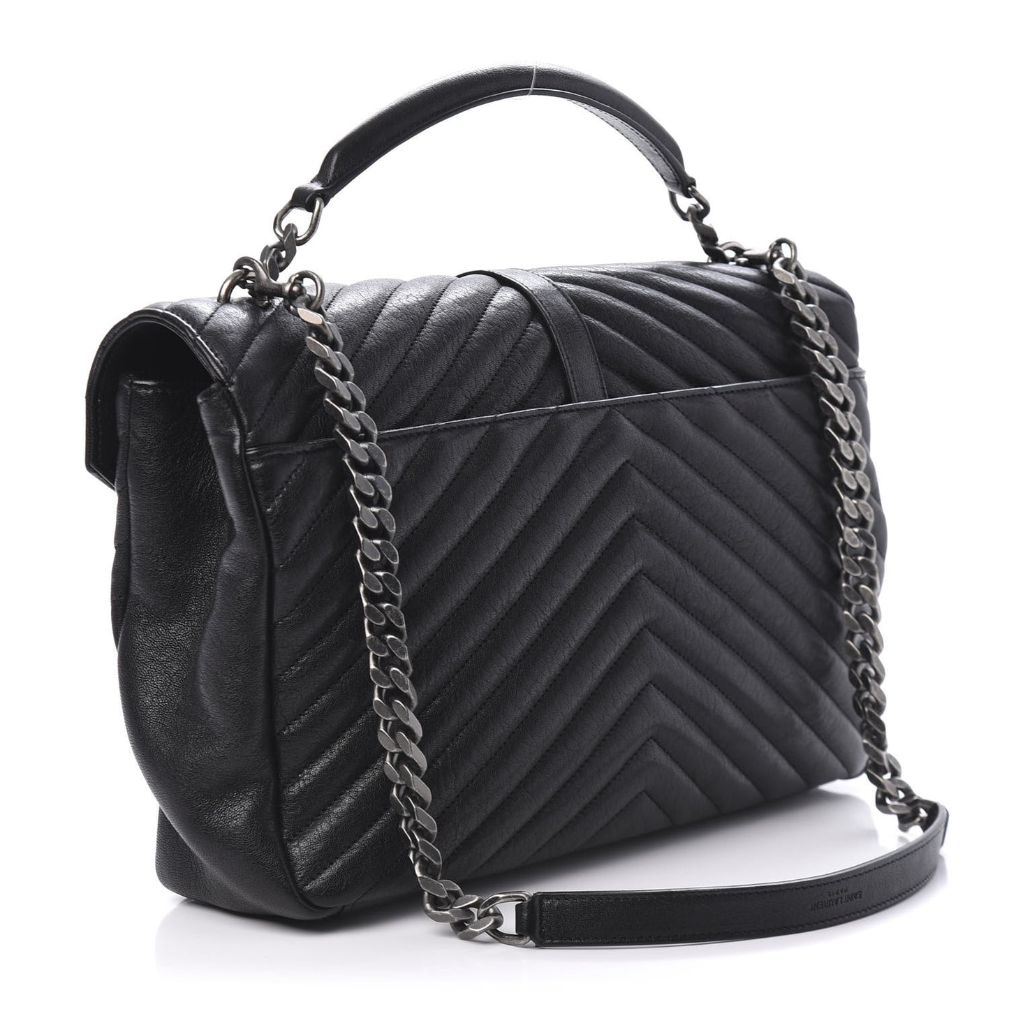 Sheepskin Matelasse Chevron Monogram Large College Satchel Black