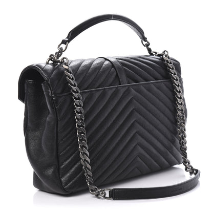 Saint Laurent Sheepskin Matelasse Chevron Monogram Large College Satchel Black 3 of 9