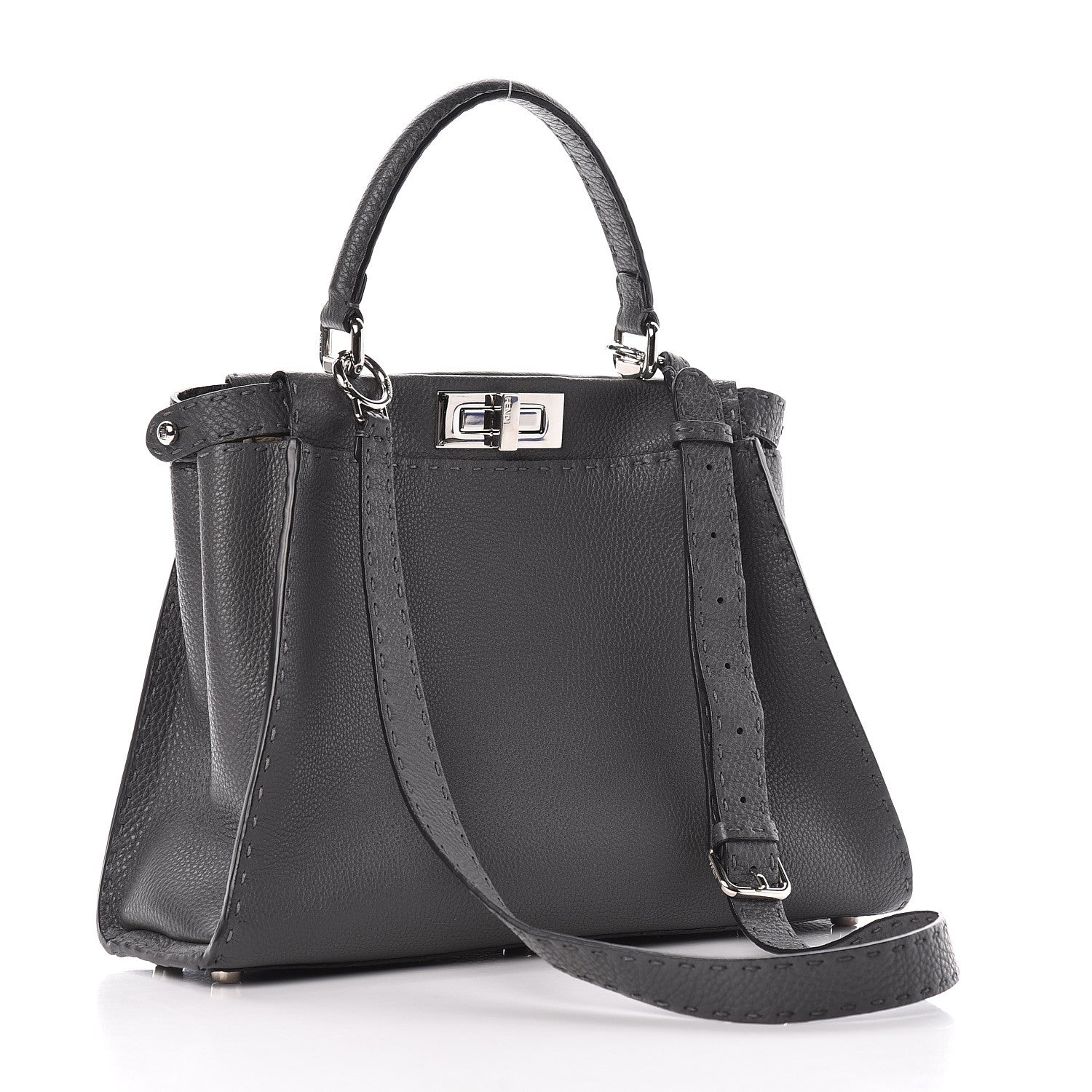 Fendi Cuoio Romano Selleria Bi-Color Medium Peekaboo Iconic Satchel Asfalto Latte 4 of 22