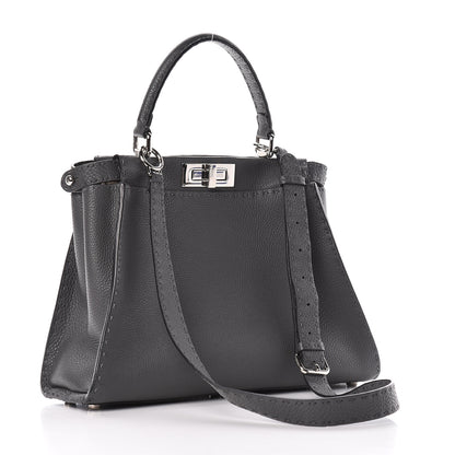 Fendi Cuoio Romano Selleria Bi-Color Medium Peekaboo Iconic Satchel Asfalto Latte 4 of 22