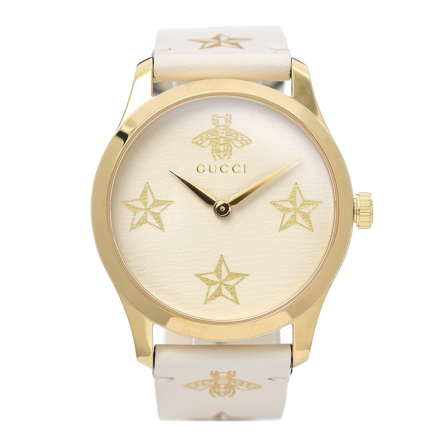 Gucci Stainless Steel Calfskin 38mm G-Timeless Bee Star Quartz Watch White 1 of 7