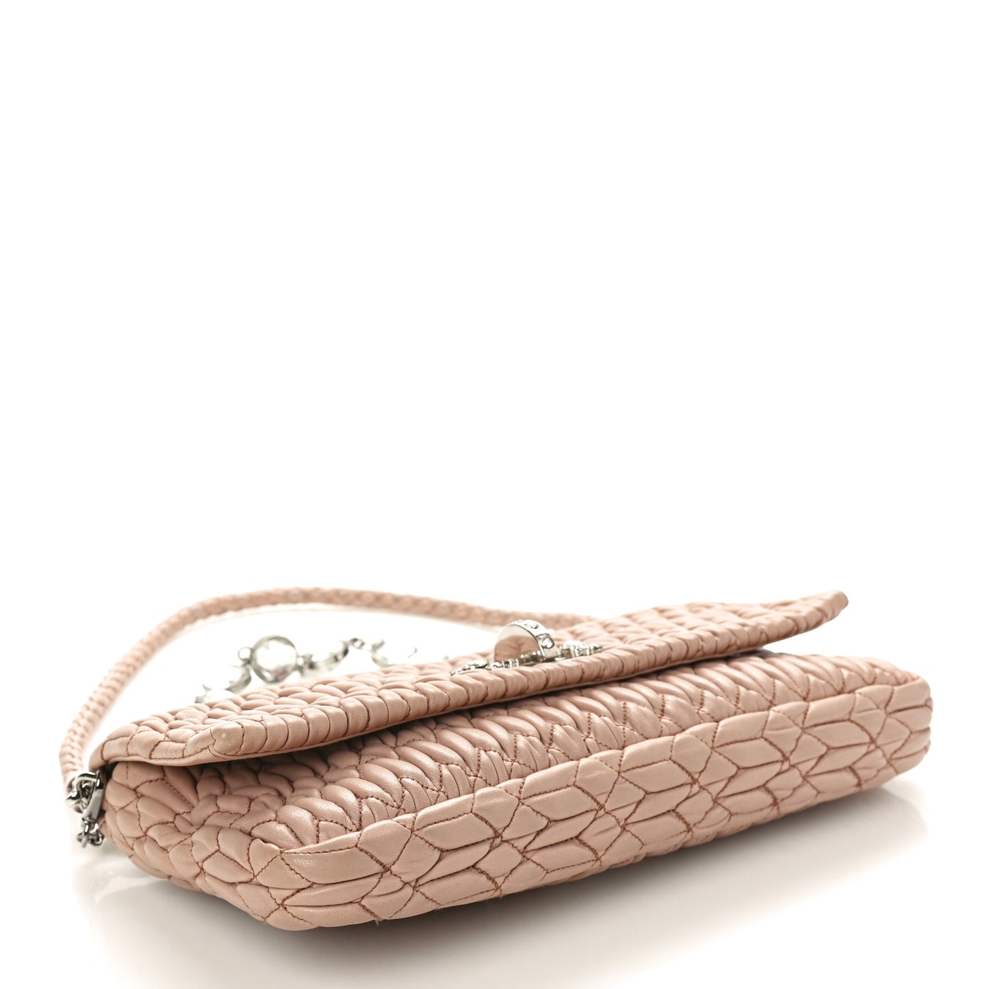 Nappa Matelasse Crystal Flap Clutch Cammeo