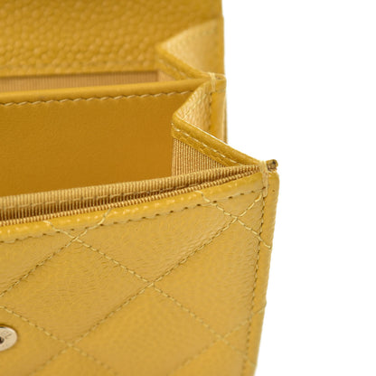 Chanel Caviar Quilted Flap Card Holder Wallet Yellow 9 of 9