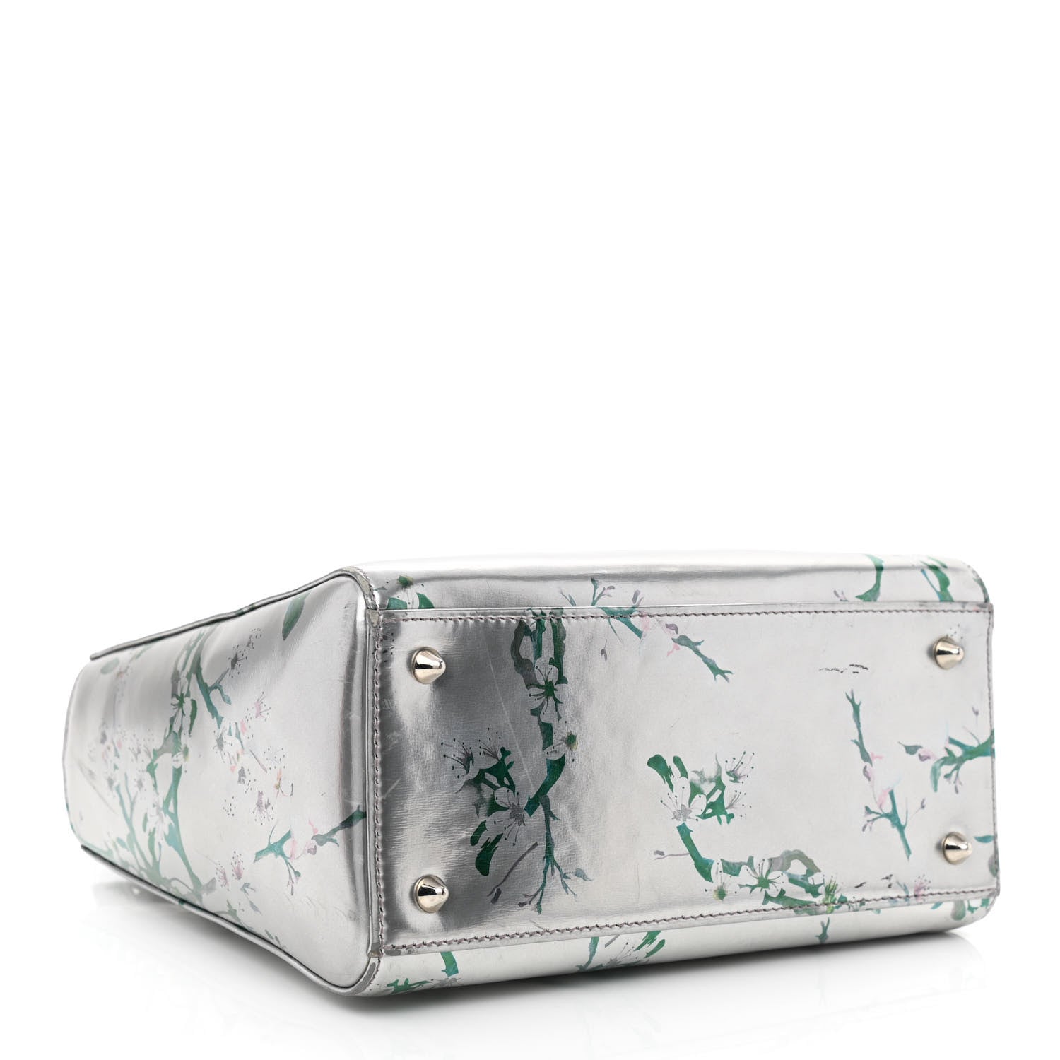Christian Dior Metallic Patent Floral Printed Medium Lady Dior 4 of 15