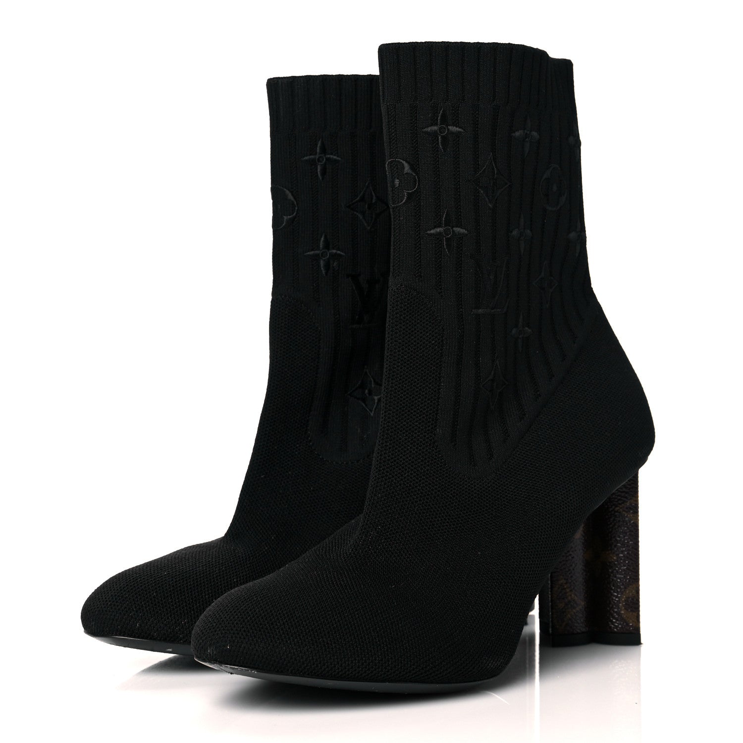 Louis Vuitton Monogram Stretch Fabric Silhouette Ankle Boots 39 Black 3 of 10