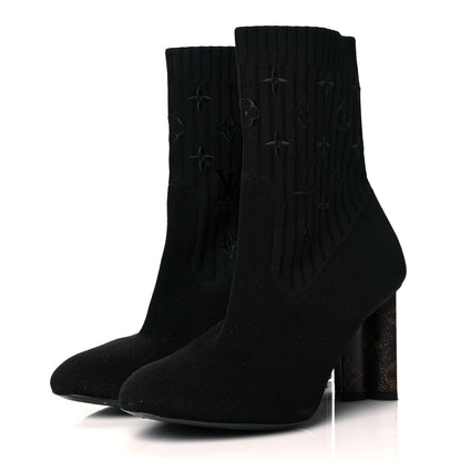 Louis Vuitton Monogram Stretch Fabric Silhouette Ankle Boots 39 Black 3 of 10