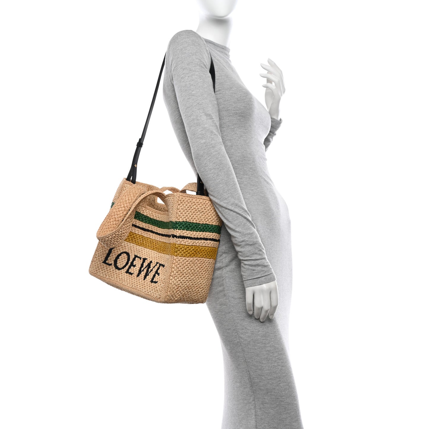 Raffia Small Paula's Ibiza Logo Tote Beige Multicolor