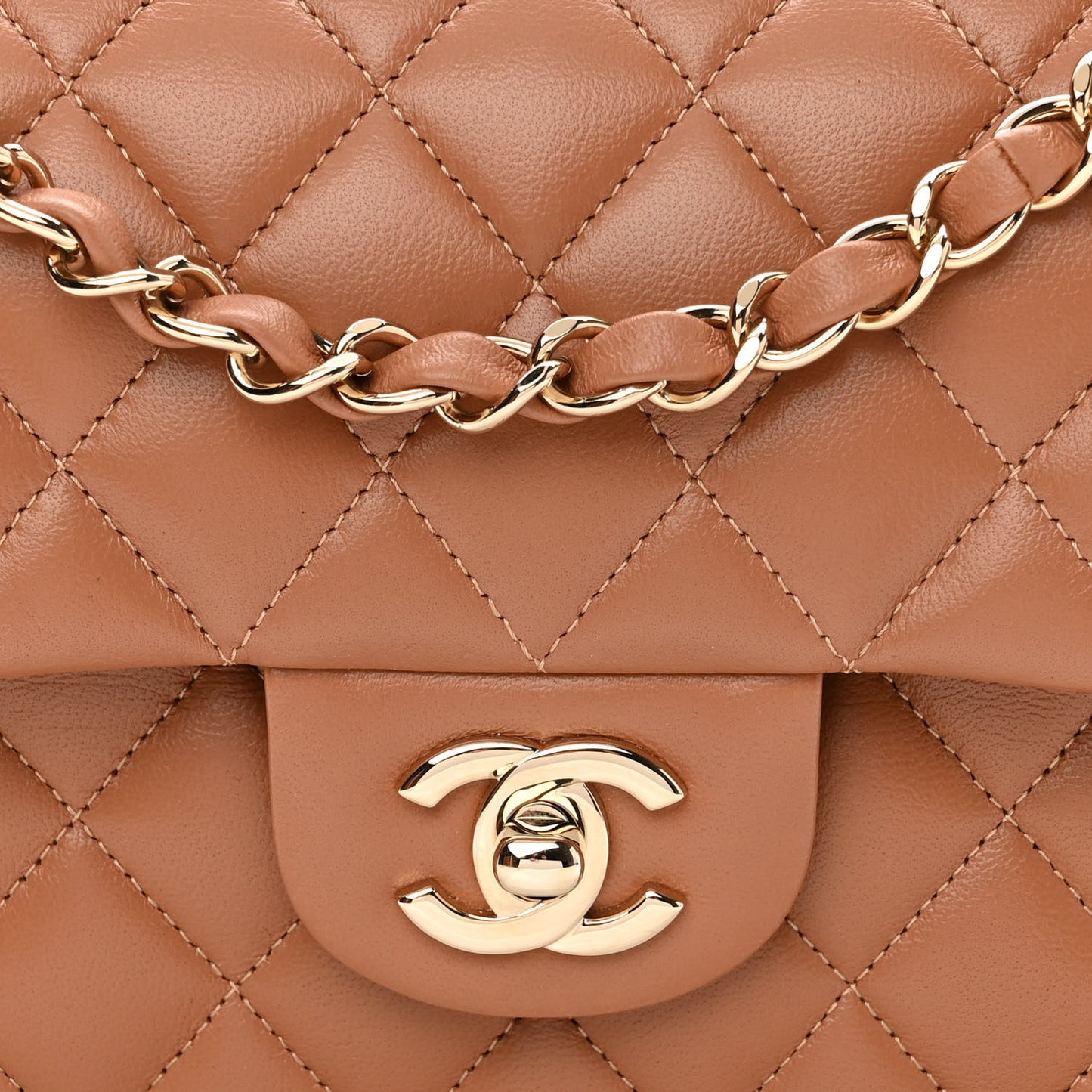 Lambskin Quilted Small Double Flap Brown