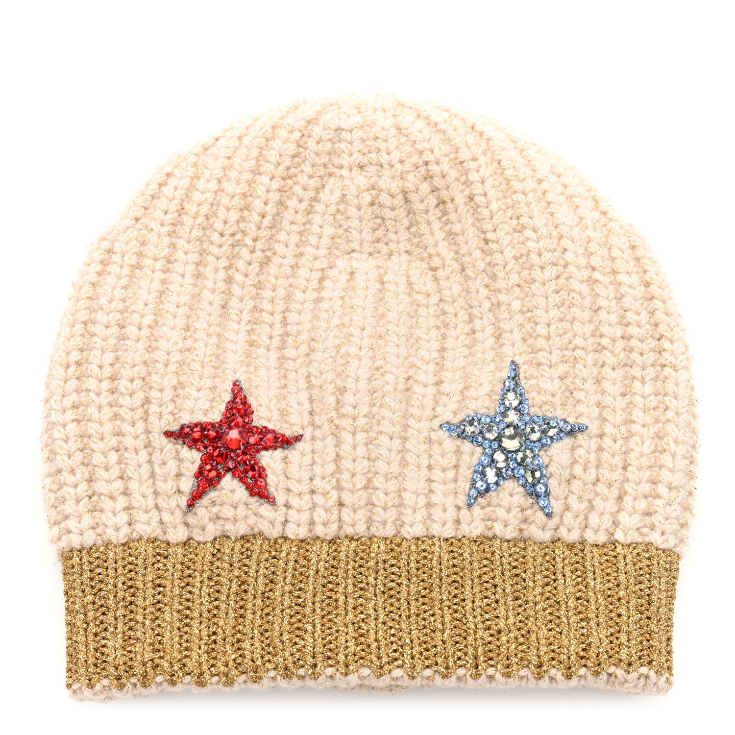 Gucci Metallic Knit Crystal Beanie Hat S White 3 of 5