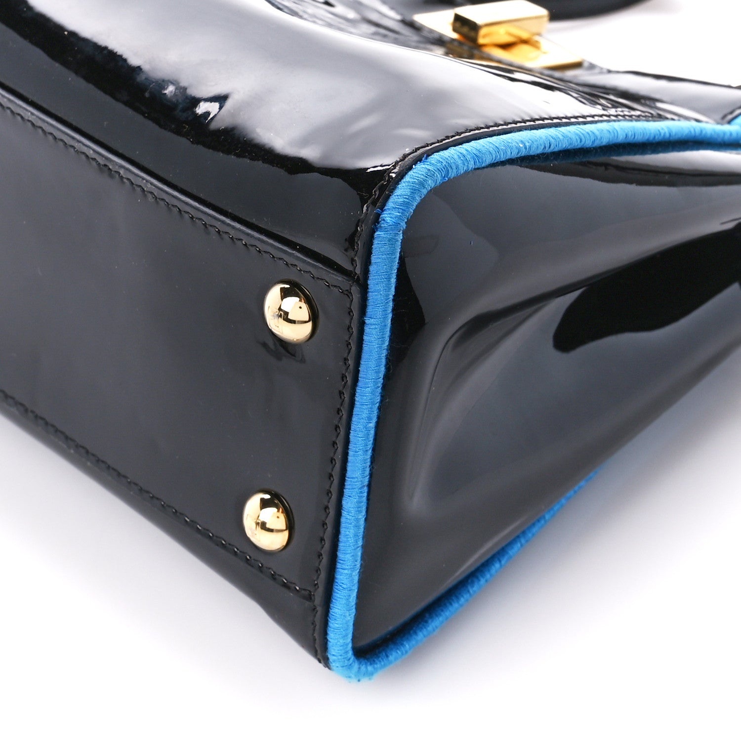 Fendi Patent Mini Plexi Handle Peekaboo Iconic Satchel Black Blue 10 of 10