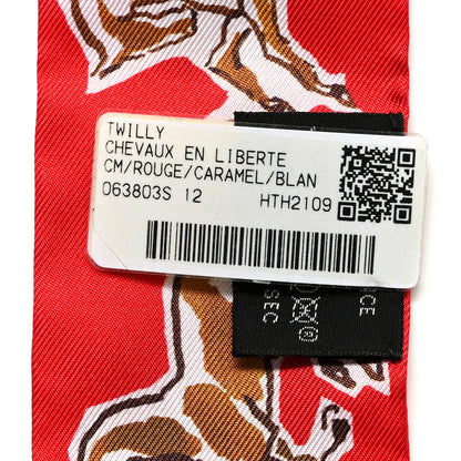 Hermes Silk Chevaux En Liberte Twilly Rouge Caramel White 3 of 4