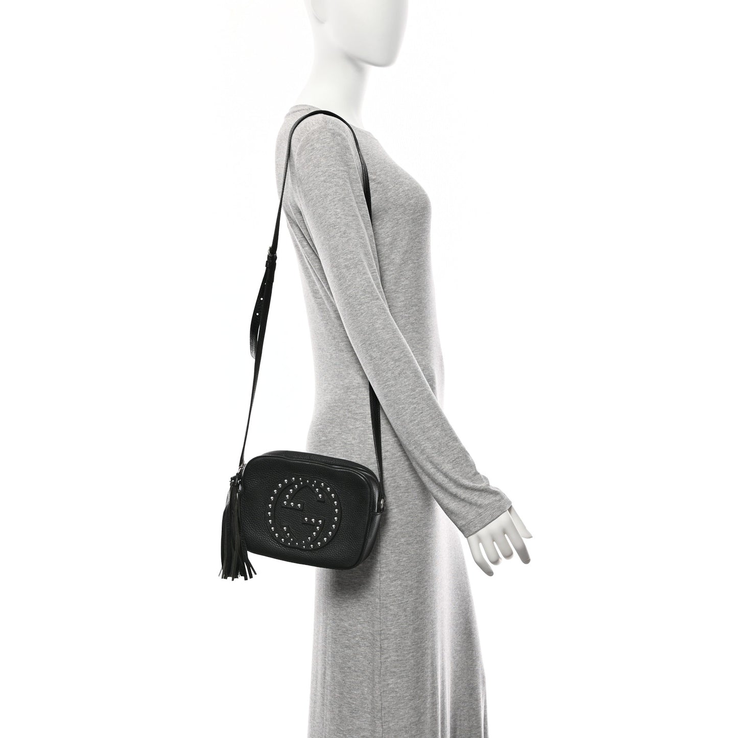 Pebbled Calfskin Studded Small Soho Disco Bag Black