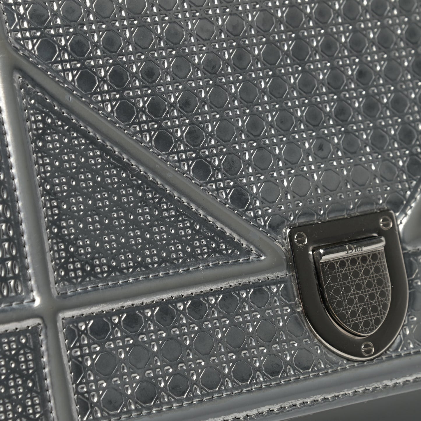 Metallic Patent Micro-Cannage Medium Diorama Flap Bag Silver