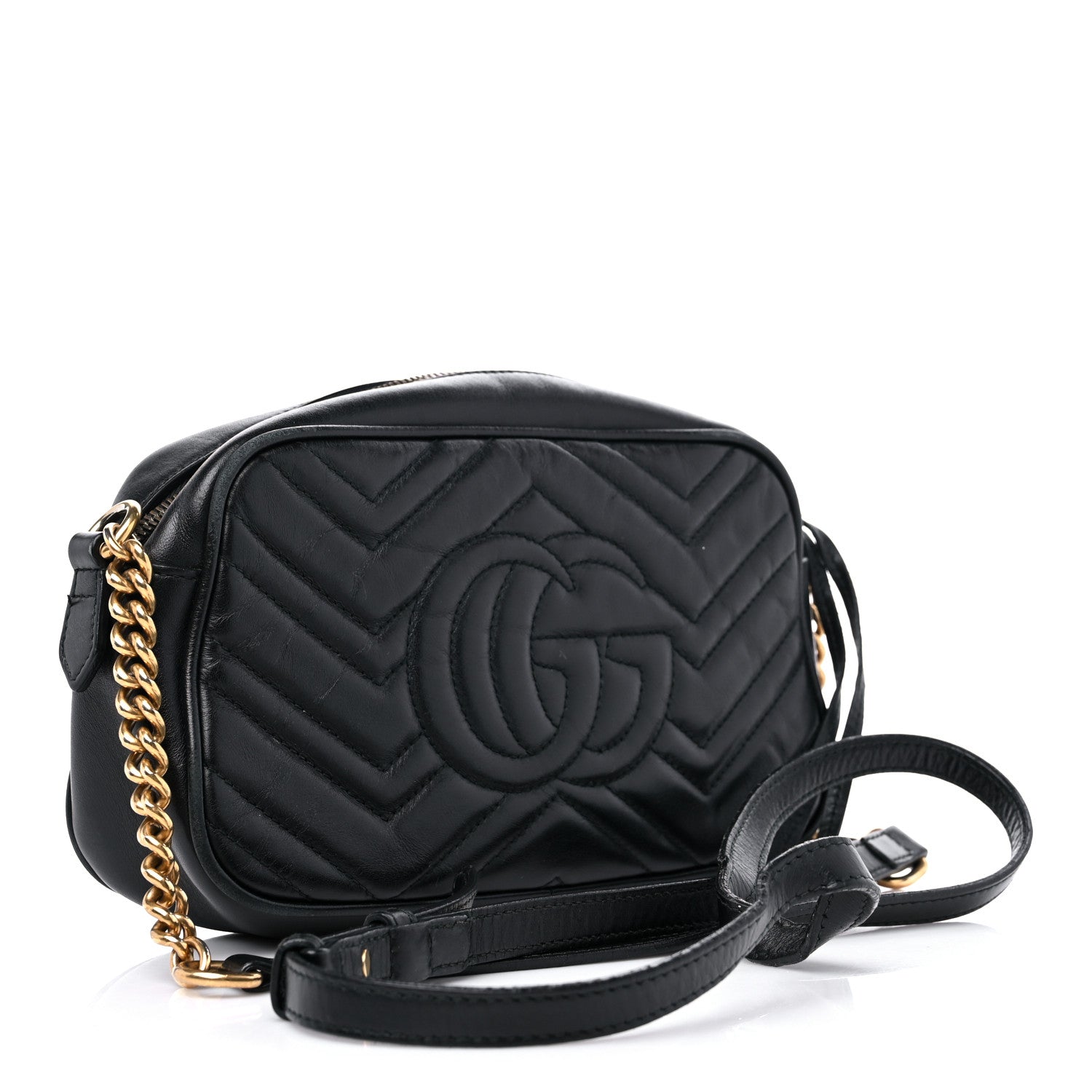 Gucci Calfskin Matelasse Small GG Marmont Chain Shoulder Bag Black 3 of 18