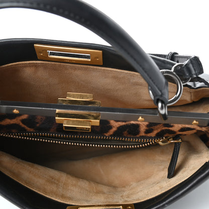 Fendi Calfskin Calf Hair Leopard Print Medium Peekaboo Iconic Satchel Black 4 of 4