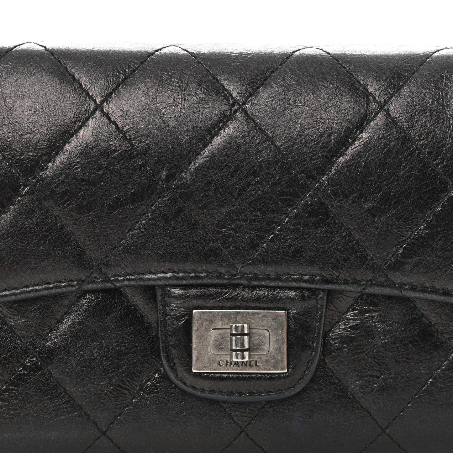 Glazed Calfskin Quilted Reissue Long Flap Wallet Black