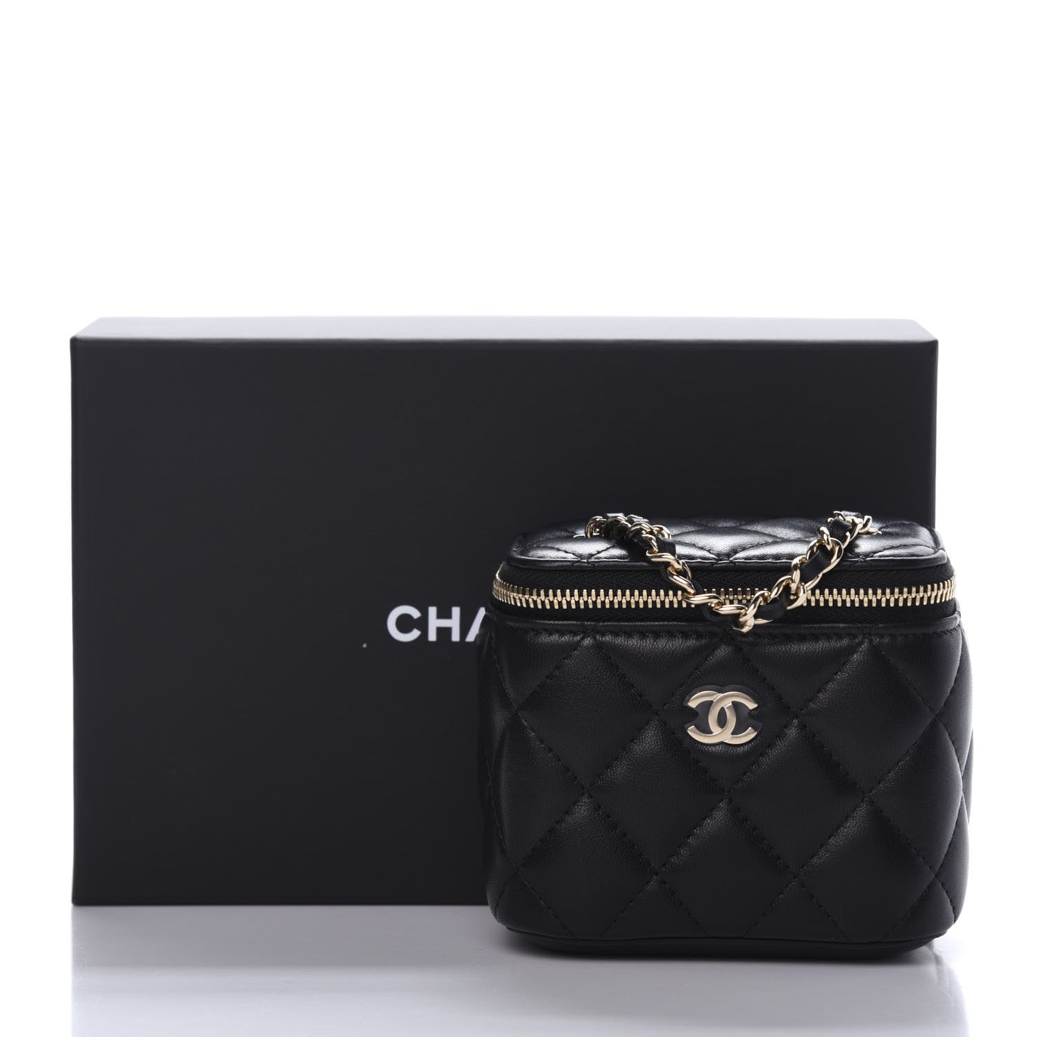 Chanel Lambskin Quilted Mini Vanity Case With Chain Black 11 of 11