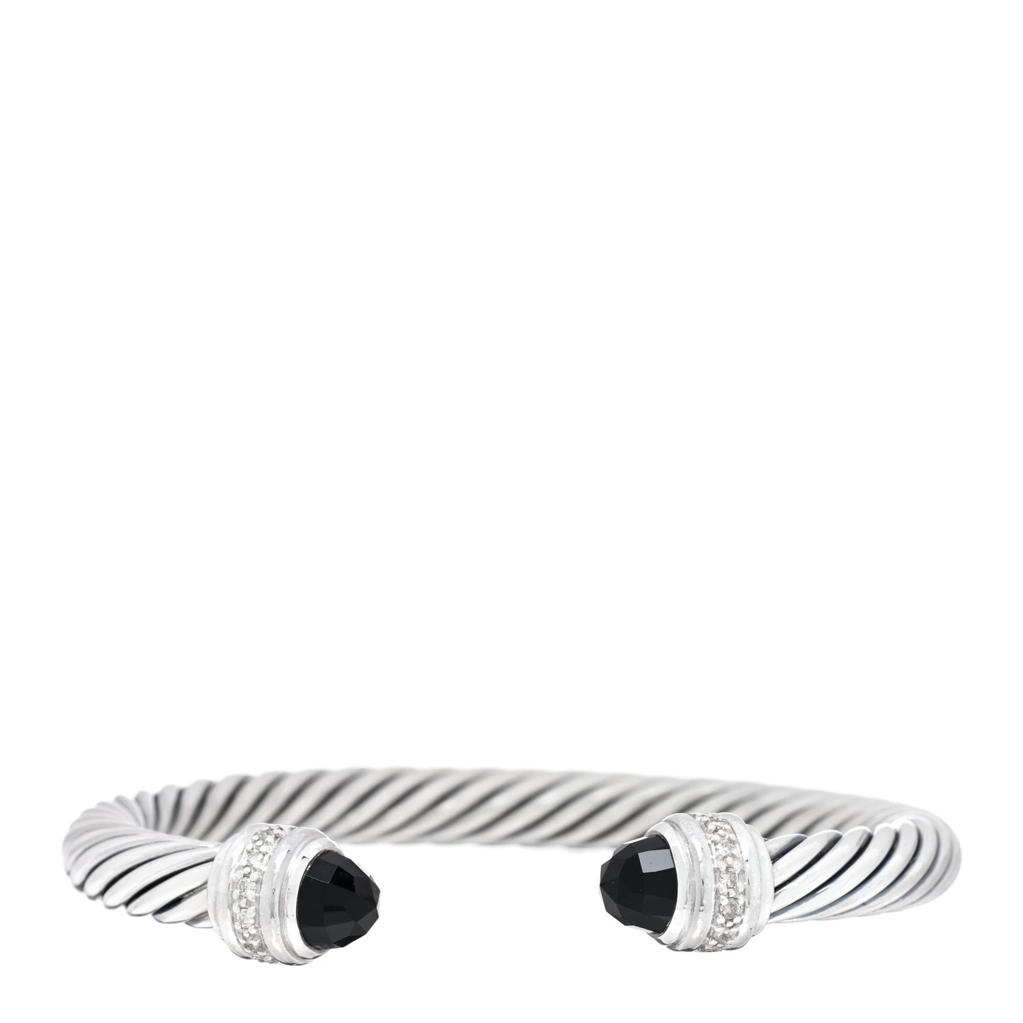 Sterling Silver Diamond Black Onyx 7mm Cable Classics Bracelet