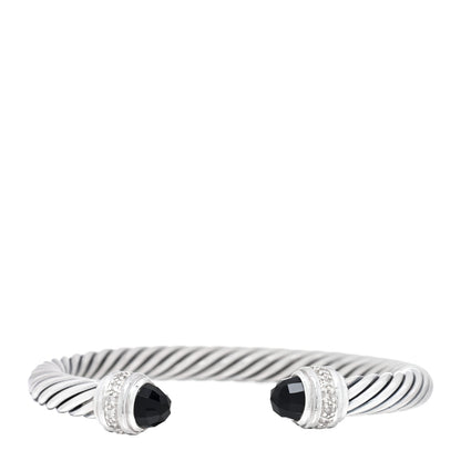 David Yurman Sterling Silver Diamond Black Onyx 7mm Cable Classics Bracelet 1 of 3