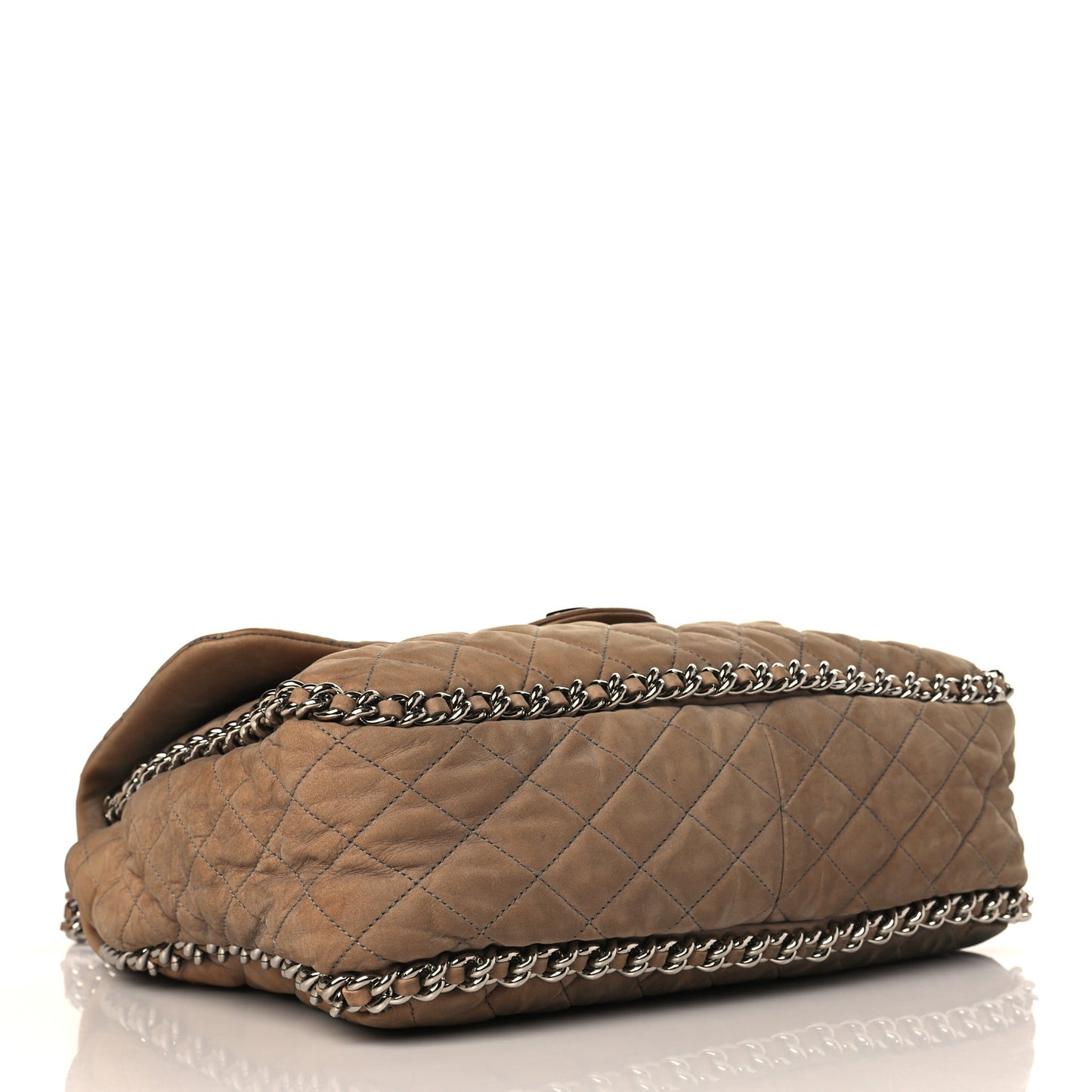 Nubuck Quilted Chain Around Maxi Flap Grey