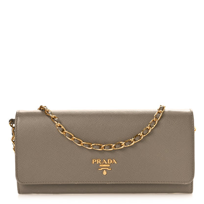 Prada Saffiano Metal Oro Chain Wallet Argilla 1 of 13