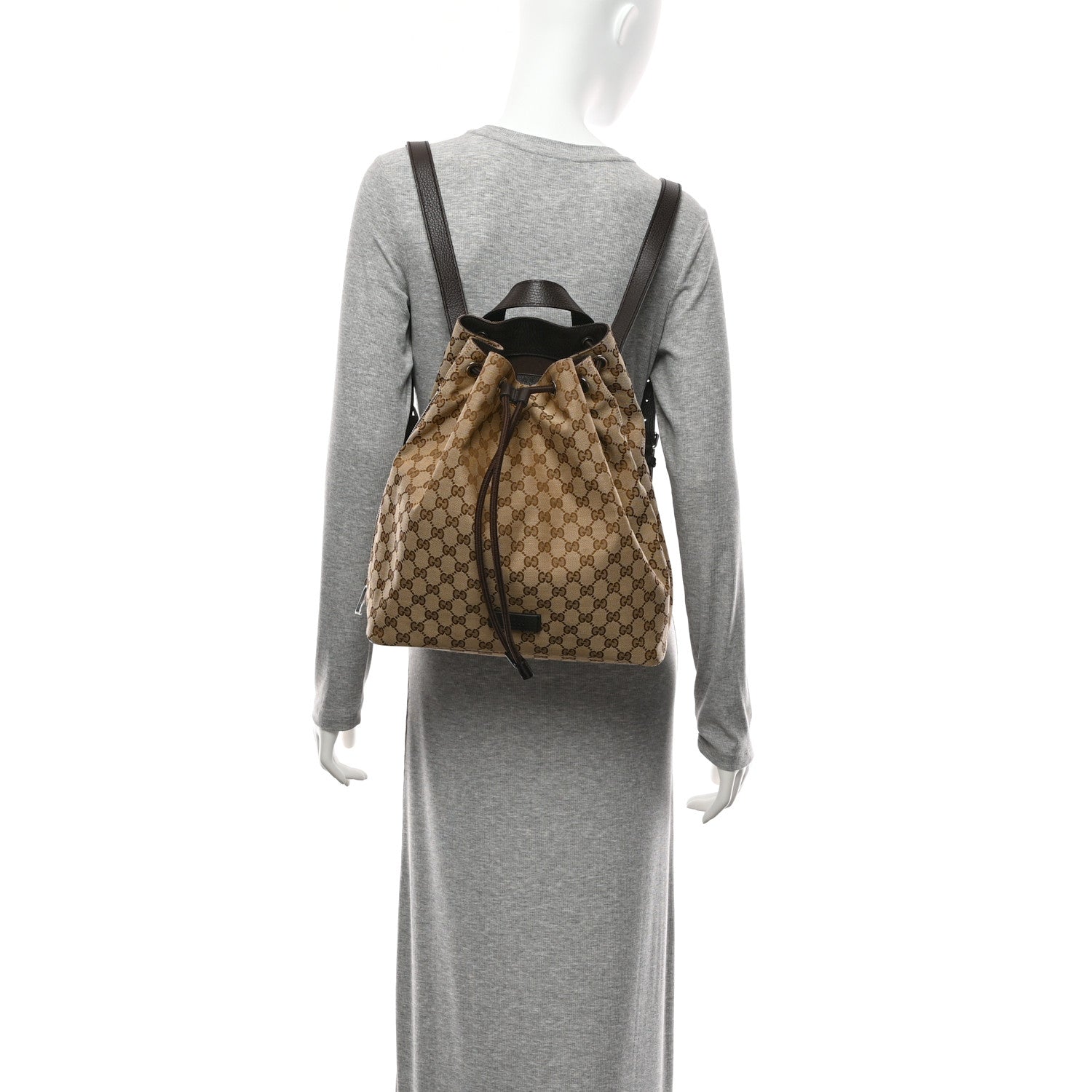Gucci Monogram Dollar Calfskin O Drawstring Backpack Beige Ebony Testa di Moro Dark Chocolate 2 of 11