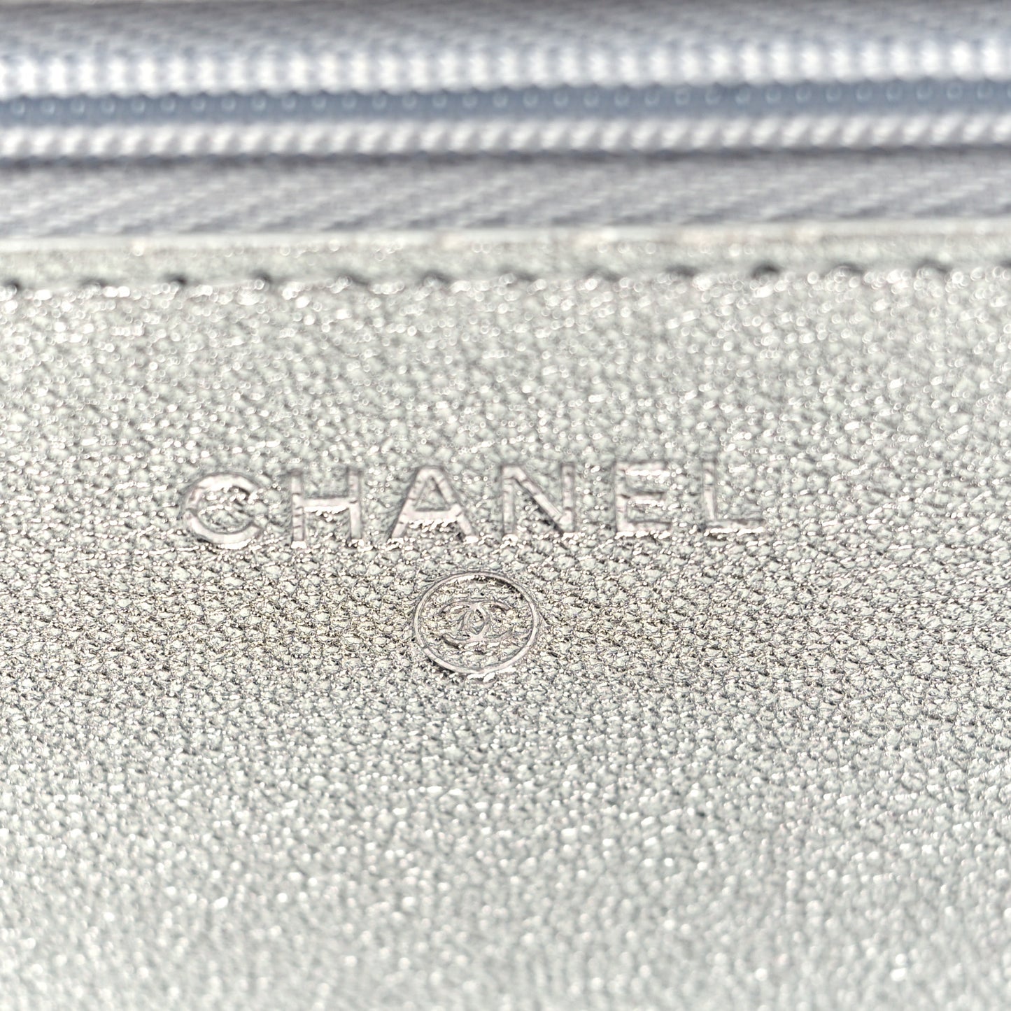 Metallic Lambskin Quilted Wallet On Chain WOC Silver