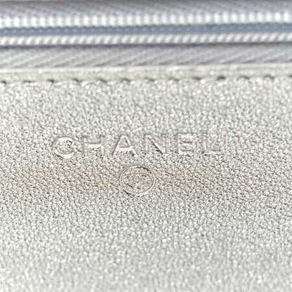 Chanel Metallic Lambskin Quilted Wallet On Chain WOC Silver 6 of 10