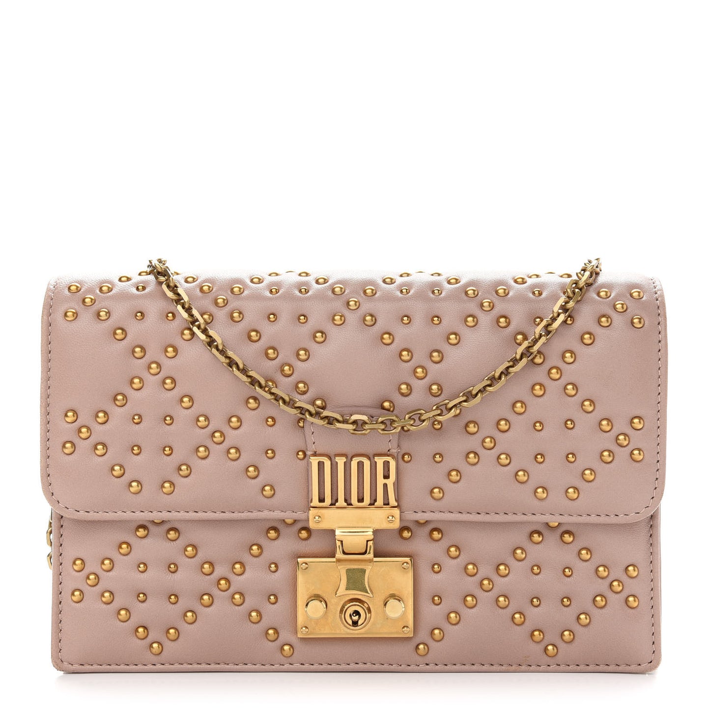 Lambskin Cannage Studded Dioraddict Wallet on Chain Clutch Nude