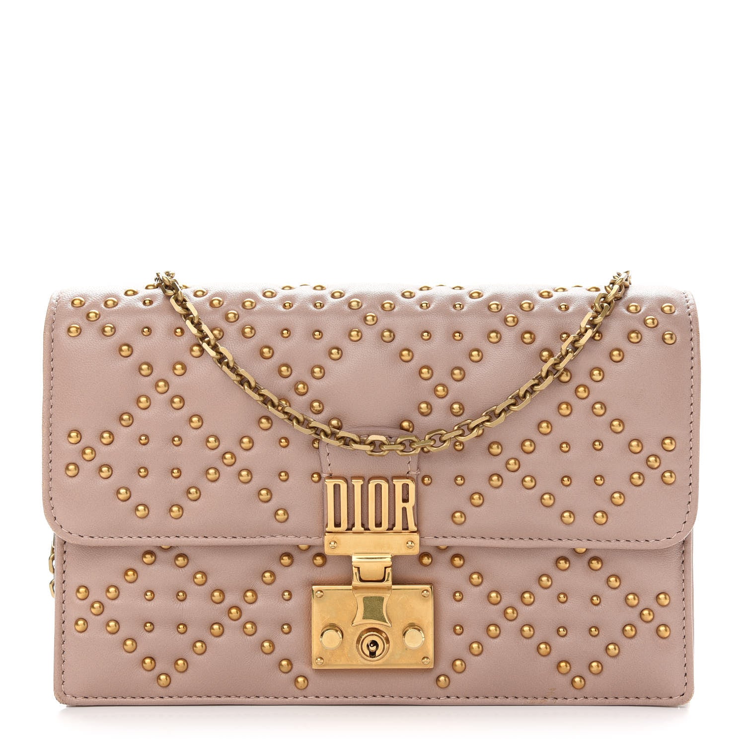 Christian Dior Lambskin Cannage Studded Dioraddict Wallet on Chain Clutch Nude 1 of 9
