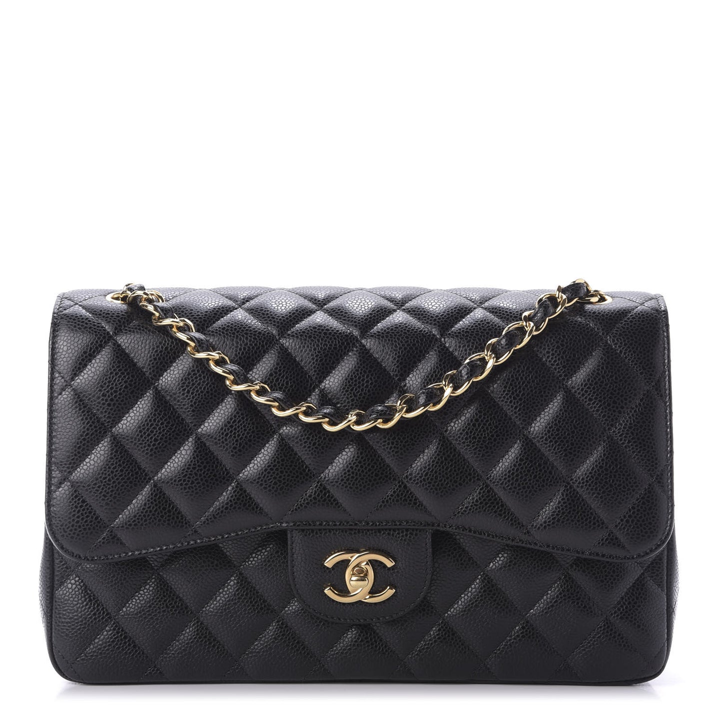 Caviar Quilted Jumbo Double Flap Black