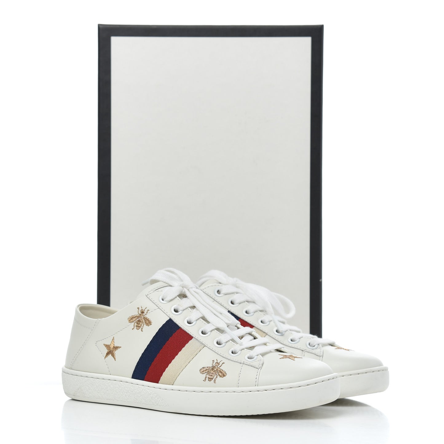 Calfskin Bee Star Embroidered Sylvie Web Ace Sneakers 35 White