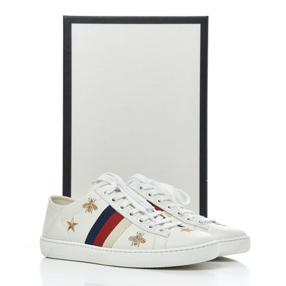 Gucci Calfskin Bee Star Embroidered Sylvie Web Ace Sneakers 35 White 20 of 20