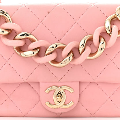 Chanel Lambskin Quilted Resin Bi-Color Chain Flap Bag Pink 8 of 13