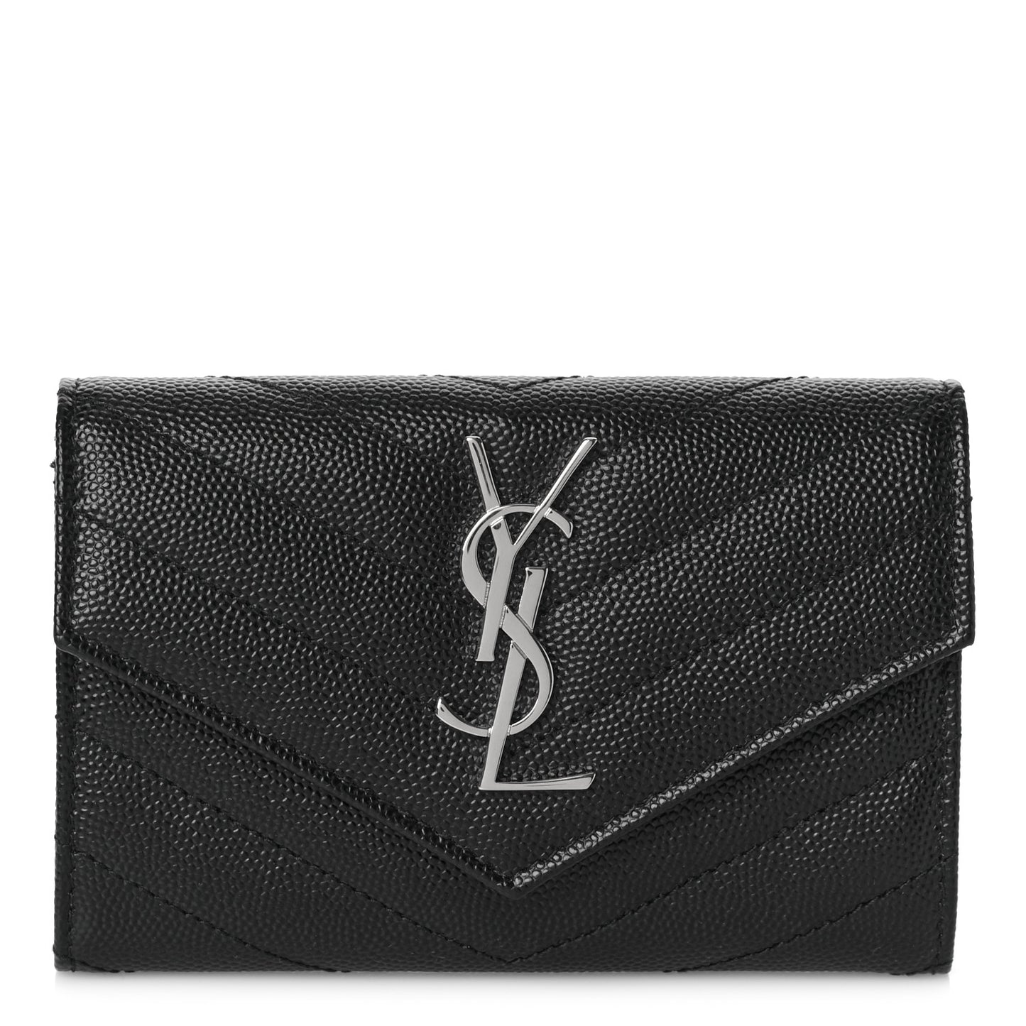 Grain De Poudre Matelasse Chevron Small Monogram Envelope Wallet Black