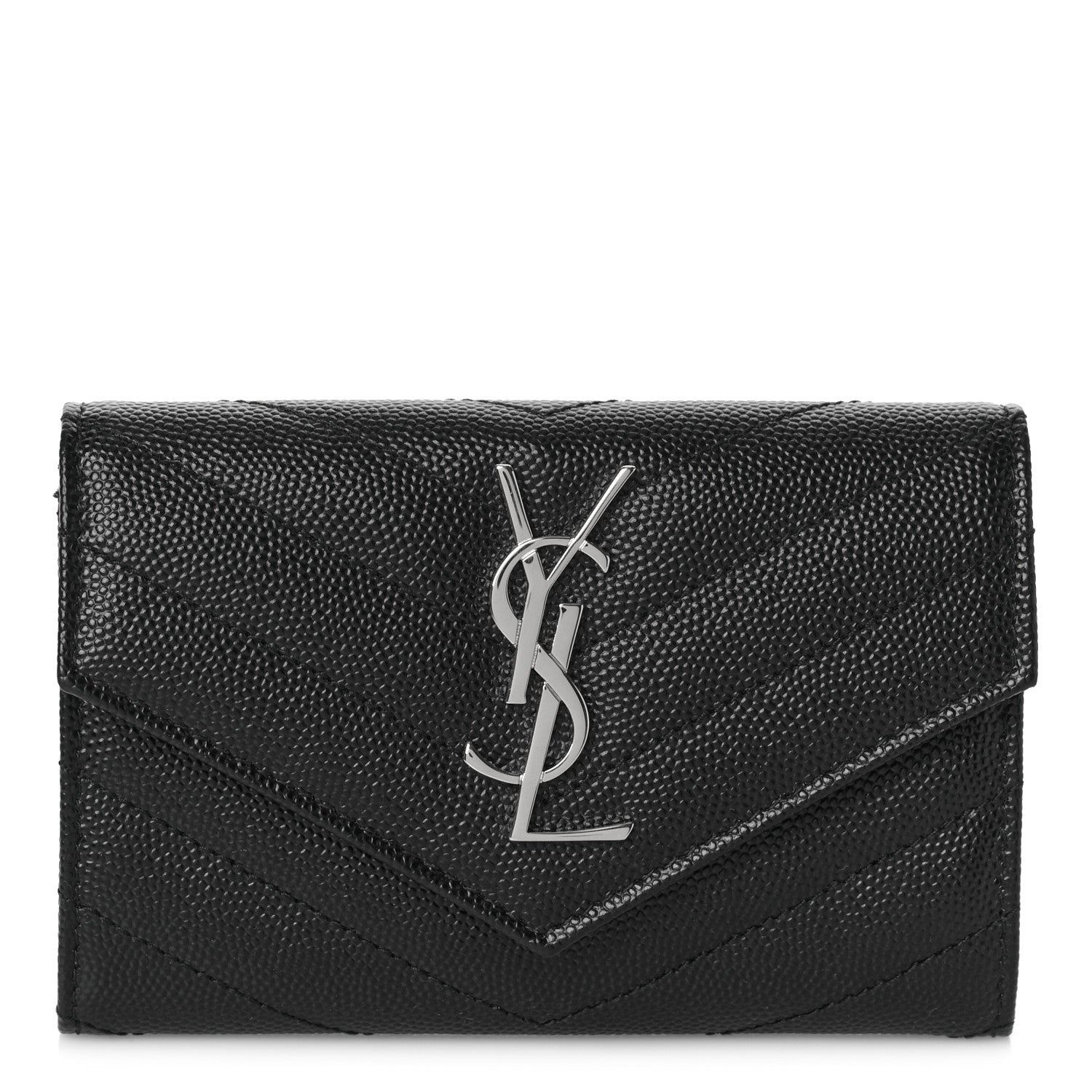 Saint Laurent Grain De Poudre Matelasse Chevron Small Monogram Envelope Wallet Black 1 of 8