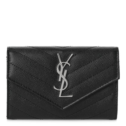 Saint Laurent Grain De Poudre Matelasse Chevron Small Monogram Envelope Wallet Black 1 of 8